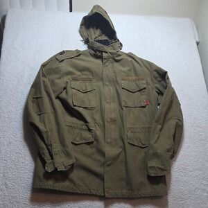Rothco Field Jacket Mens XL Green M-65 Hooded Military Lined Pockets Zip